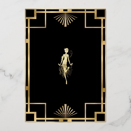 Art Deco Nouveu Gatsby Roaring Twenties Bedankt Folie Uitnodiging (Achterkant)