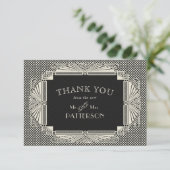 Art Deco Noveau Wedding Black Cream Bedankkaart (Staand voorkant)