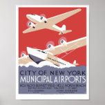 Art Deco NYC gemeentelijke luchthaven WPA Poster<br><div class="desc">Dit is een digitaal verbeterde afdruk van een 1937 Art Deco WPA-poster dat de gemeentelijke luchthavens van New York, Floyd Bennett Field en North Beach, East River Seaplane bases, Wall Street en 31st Street promoot, met vliegtuigen en watervliegtuigen. De tekst luidt: "City of New York Municipal Airport: No. 1 Floyd...</div>