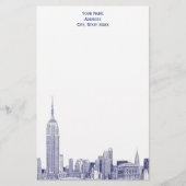 Art Deco NYC Skyline Etched 01 Stationery Blue Briefpapier (Voorkant)