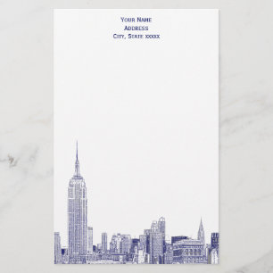 Art Deco NYC Skyline Etched 01 Stationery Blue Briefpapier