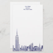 Art Deco NYC Skyline Etched 01 Stationery Blue Briefpapier (Voorkant / Achterkant)