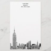 Art Deco NYC skyline geëtst 01 briefpapier (Voorkant)