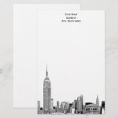 Art Deco NYC skyline geëtst 01 briefpapier (Voorkant / Achterkant)