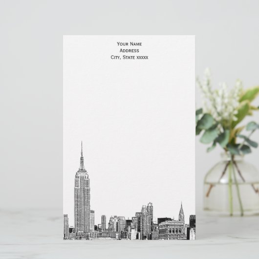 Art Deco NYC skyline geëtst 01 briefpapier (Staand voorkant)