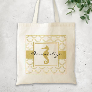 Art Deco Oceaan Golf Patroon Gouden Glitter Zeepaa Tote Bag