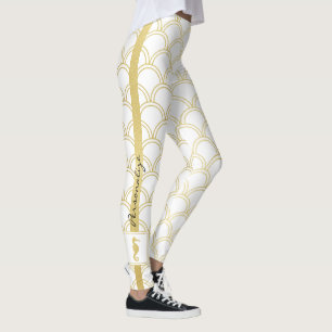 Art Deco Oceaan Golfpatroon Gouden Glitter Zeepaar Leggings