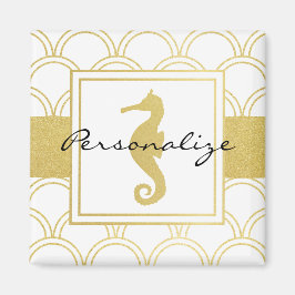 Art Deco Oceaangolfpatroon Gouden Glitter Zeepaard Magneet