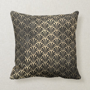 Art Deco Ocean Black Sepia Gold Seashells Scale Kussen