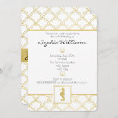 Art Deco Ocean Wave Gold Glitter Seahorse Birthday Kaart (Voorkant / Achterkant)