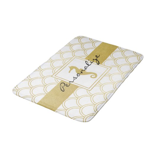 Art Deco Ocean Wave Gold Seahorse Beach House Badmat (Gekanteld)