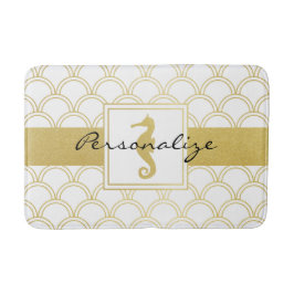 Art Deco Ocean Wave Gold Seahorse Beach House Badmat