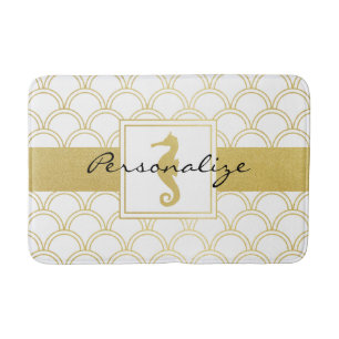 Art Deco Ocean Wave Gold Seahorse Beach House Badmat