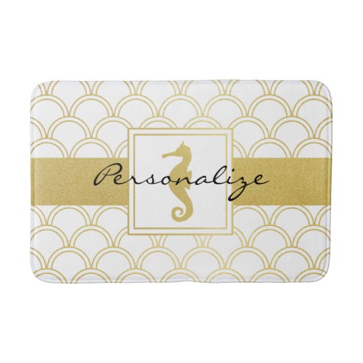 Art Deco Ocean Wave Gold Seahorse Beach House Badmat (Voorkant)