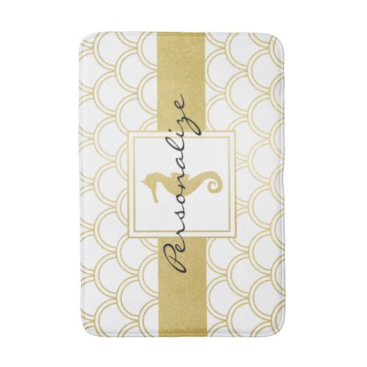 Art Deco Ocean Wave Gold Seahorse Beach House Badmat (Voorkant Verticaal)