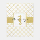 Art Deco Ocean Wave Gold Seahorse Beach House Fleece Deken (Voorkant)