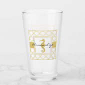 Art Deco Ocean Wave Gold Seahorse Beach House Pint Glas (Achterkant)