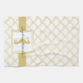 Art Deco Ocean Wave Gold Seahorse Beach House Theedoek (Horizontaal)