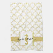 Art Deco Ocean Wave Gold Seahorse Beach House Theedoek (Verticaal)
