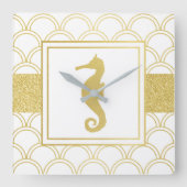 Art Deco Ocean Wave Gold Seahorse Beach House Vierkante Klok (Voorkant)