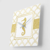 Art Deco Ocean Wave Gold Seahorse Beach House Vierkante Klok (Hoek)