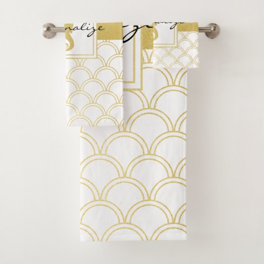 Art Deco Ocean Wave Patten Gold Glitter Seahorse Bad Handdoek (Insitu)