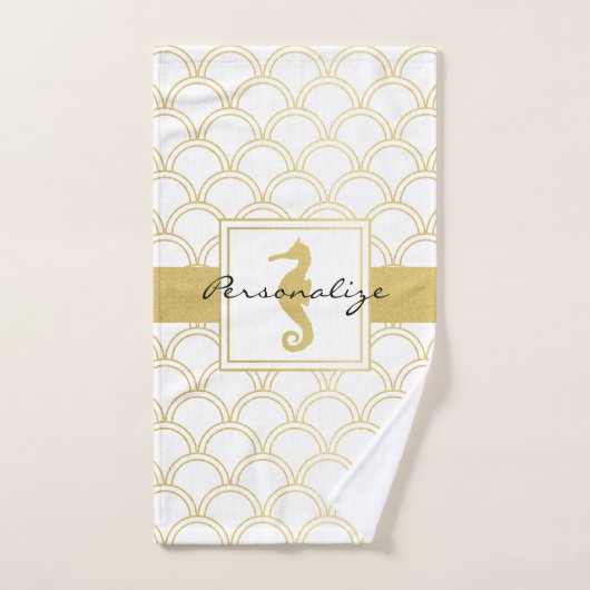 Art Deco Ocean Wave Patten Gold Glitter Seahorse Bad Handdoek (Handdoek)