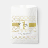 Art Deco Ocean Wave Patten Gold Glitter Seahorse Bedankzakje (Voorkant)