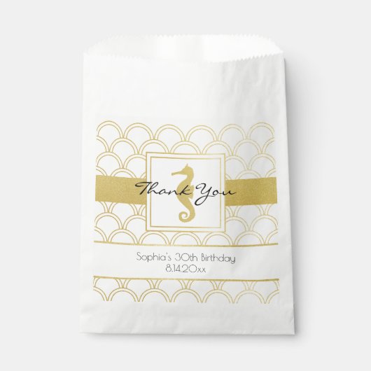 Art Deco Ocean Wave Patten Gold Glitter Seahorse Bedankzakje (Voorkant)
