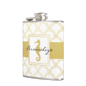 Art Deco Ocean Wave Patten Gold Glitter Seahorse Heupfles (Links)