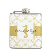 Art Deco Ocean Wave Patten Gold Glitter Seahorse Heupfles (Voorkant)