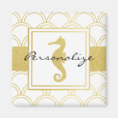 Art Deco Ocean Wave Patten Gold Glitter Seahorse Magneet (Voorkant)