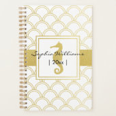 Art Deco Ocean Wave Patten Gold Glitter Seahorse Planner (Voorkant)