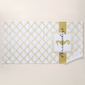 Art Deco Ocean Wave Patten Gold Glitter Seahorse Strandlaken (Voorkant)