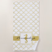 Art Deco Ocean Wave Patten Gold Glitter Seahorse Strandlaken (Voorkant)