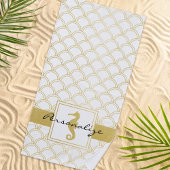 Art Deco Ocean Wave Patten Gold Glitter Seahorse Strandlaken