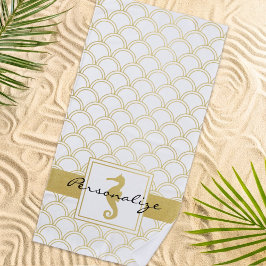 Art Deco Ocean Wave Patten Gold Glitter Seahorse Strandlaken