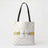 Art Deco Ocean Wave Patten Gold Glitter Seahorse Tote Bag (Voorkant)