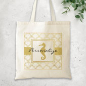 Art Deco Ocean Wave Patten Gold Glitter Seahorse Tote Bag