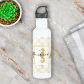 Art Deco Ocean Wave Patten Gold Glitter Seahorse Waterfles