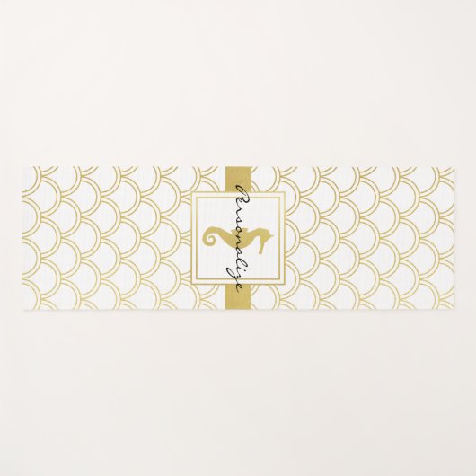 Art Deco Ocean Wave Patten Gold Glitter Seahorse Yogamat (Voorkant (horizontaal))