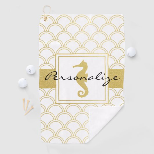 Art Deco Ocean Wave Pattern Glitter Zeepaard Golfhanddoek (Insitu)