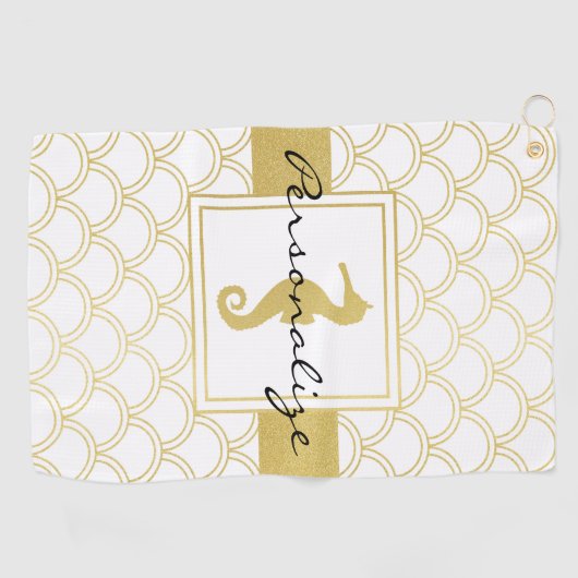 Art Deco Ocean Wave Pattern Glitter Zeepaard Golfhanddoek (Horizontaal)