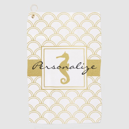 Art Deco Ocean Wave Pattern Glitter Zeepaard Golfhanddoek (Voorkant)