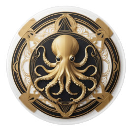 Art Deco Octopus Zwart Wit Goud Nautisch Keramische Knop