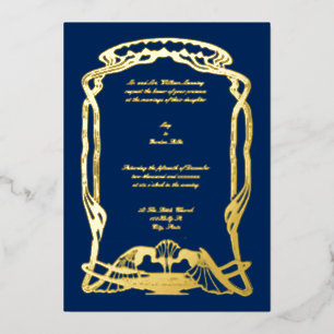 Art Deco of Art Nouveau pauwen uit 1897 Folie Uitnodiging