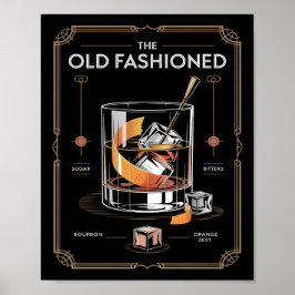 Art Deco Old Fashioned Cocktail Muur Poster