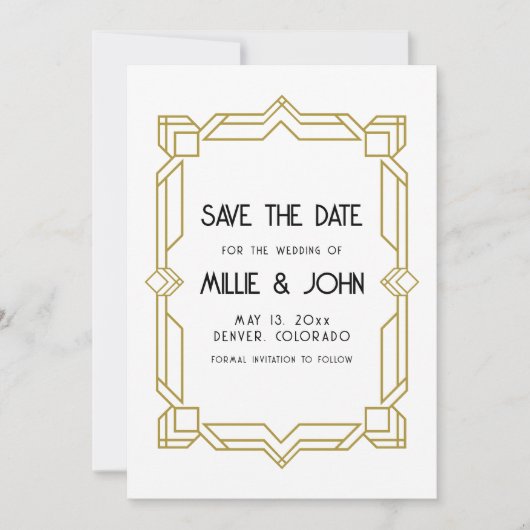 Art Deco, Old Hollywood, 1920's Save the Date Kaart (Voorkant)