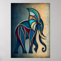 Art Deco Olifant Abstract Geometrisch Dieren Wand