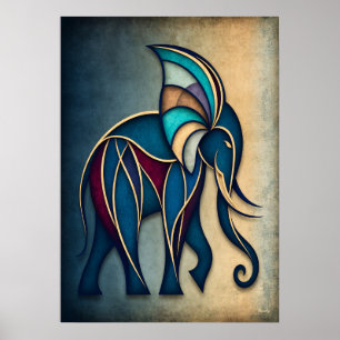 Art Deco Olifant Abstract Geometrisch Dieren Wand Poster